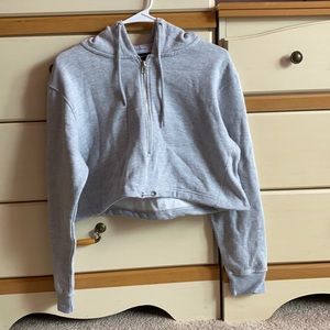 Grey Zip Front Toggle Crop Hoodie